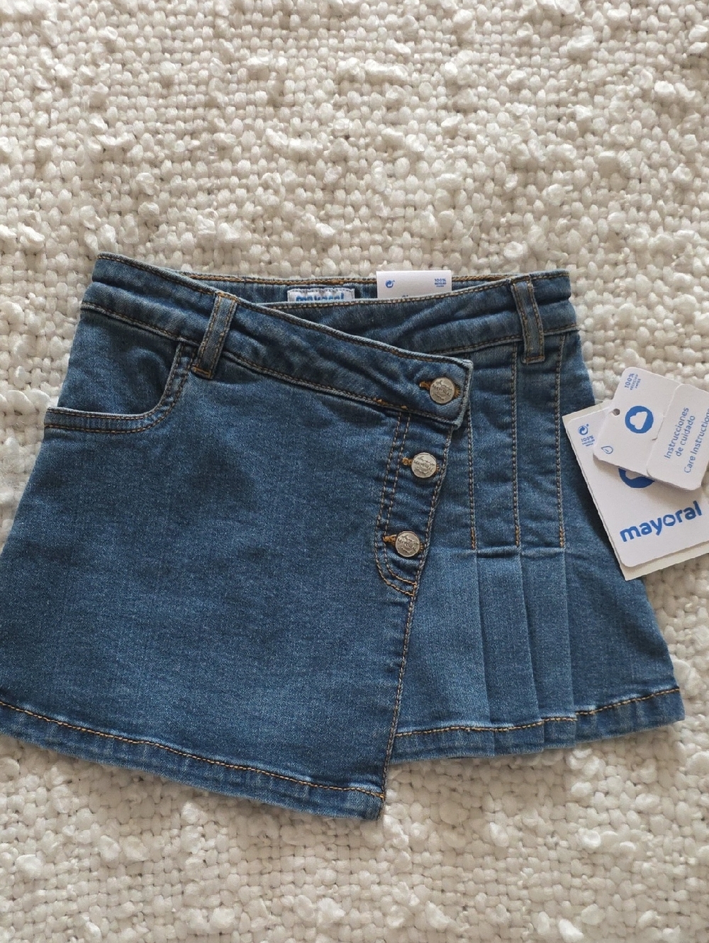 Mayoral Blue Denim Pleated Skirt with Button Detail